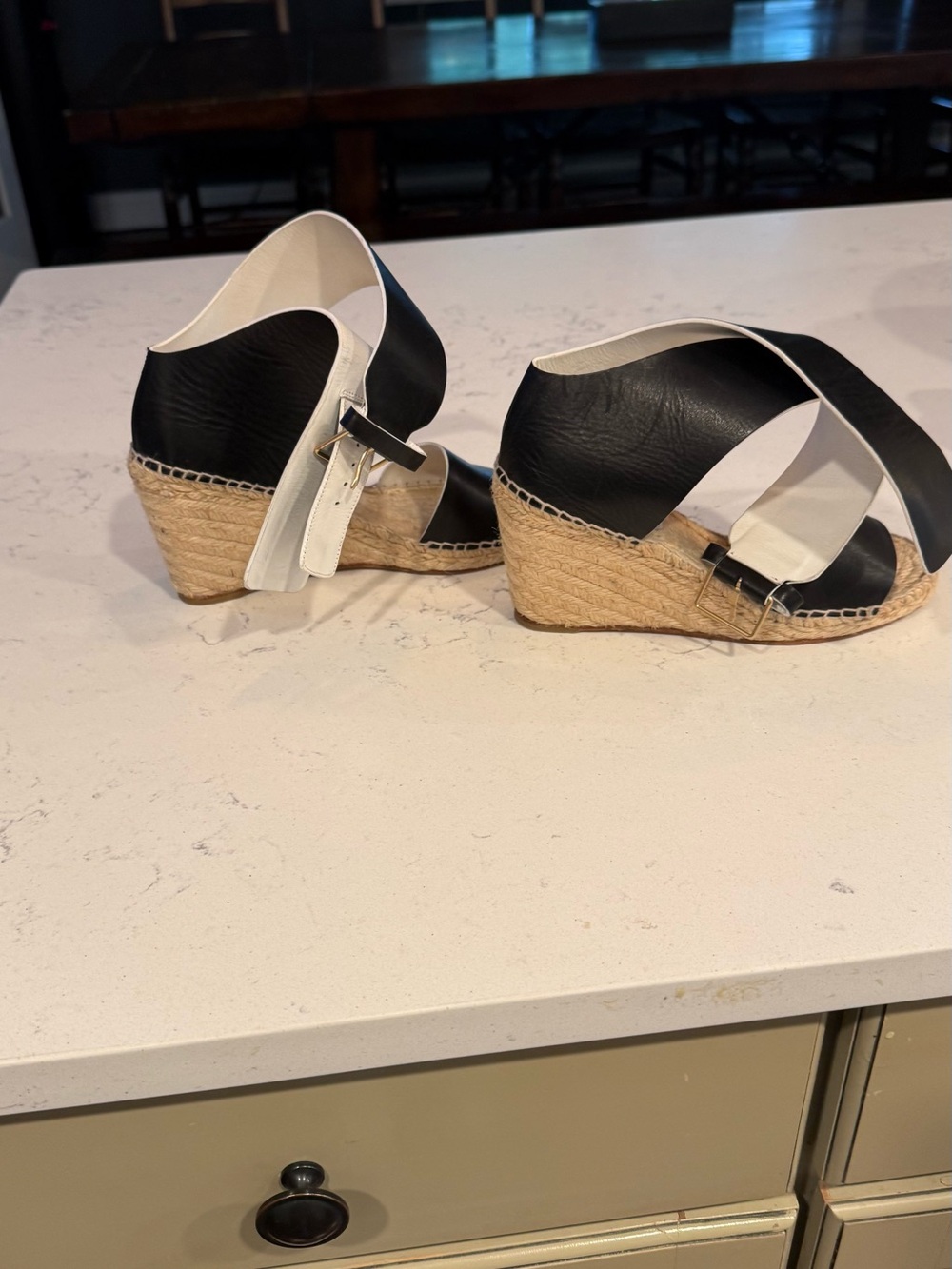 Celine Black and White Espadrille Wedge Sandals